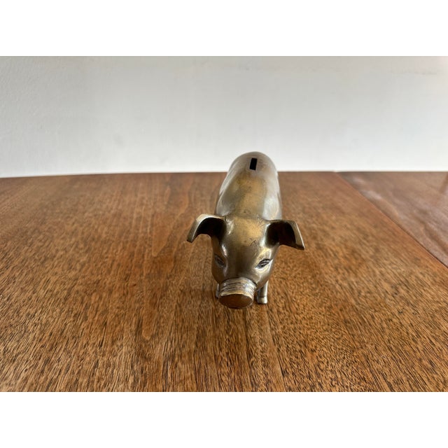 Boho Chic Vintage Solid Brass Pig Bank, 10″ Long, C. 1970s For Sale - Image 3 of 6