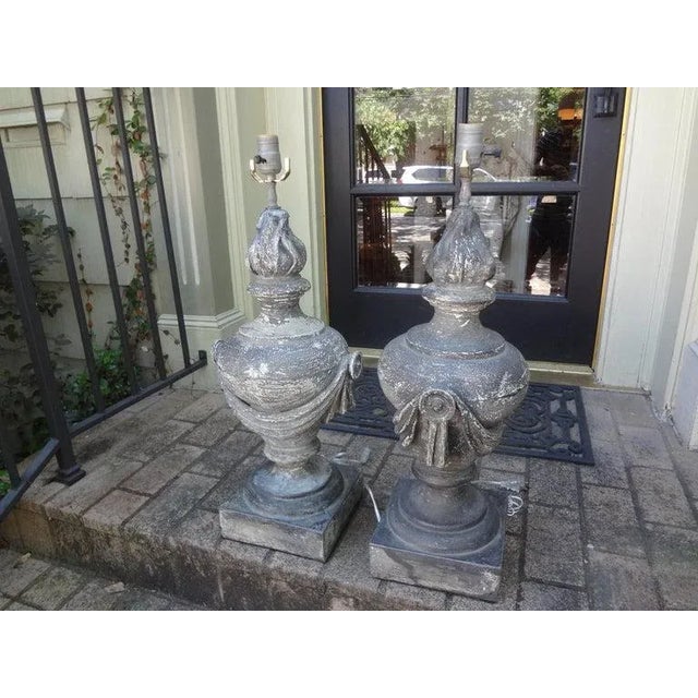Gray Pair of French Neoclassical Style Zinc Lamps For Sale - Image 8 of 11