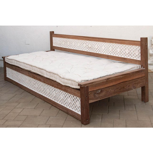 Wood 108" Long Reclaimed Teak Jali Daybed Sofa For Sale - Image 7 of 12