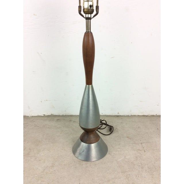 Mid Century Modern Chrome and Walnut Table Lamp With Barrel Shade For Sale - Image 11 of 12
