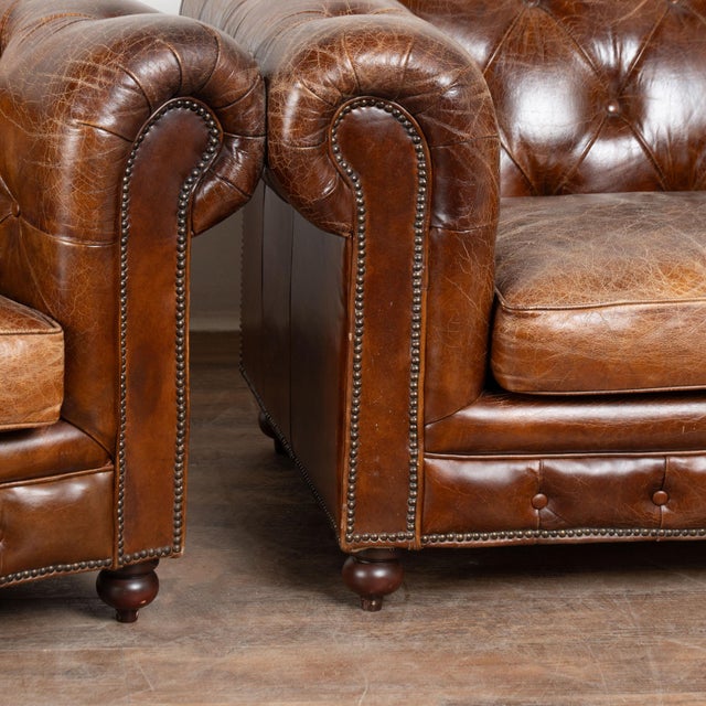 Pair of 20th Century English Chesterfield Club Chairs For Sale - Image 9 of 13