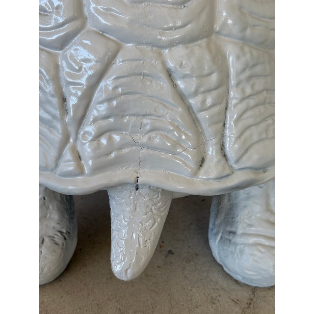 Monumental White Terra Cotta Turtle Garden Stool / Sculptural Side Table For Sale In Naples, FL - Image 6 of 12