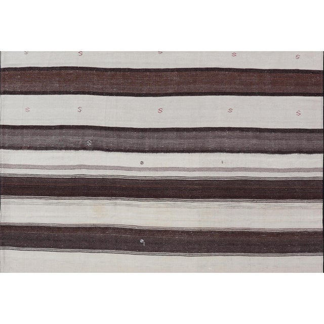 Striped Turkish Vintage Kilim Flat-Weave Rug in Brown, Mocha, and Ivory For Sale In Atlanta - Image 6 of 10