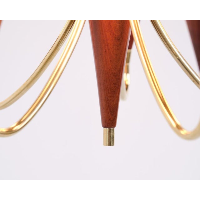 1960s 5-Arm Chandelier in Brass and Teak with Opal Glass by Bent Karlby for Lyfa 1960s For Sale - Image 5 of 13