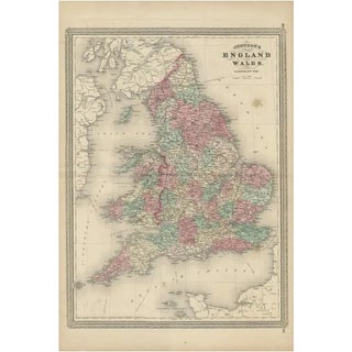 Antique Map of England and Wales by Johnson, 1872 For Sale
