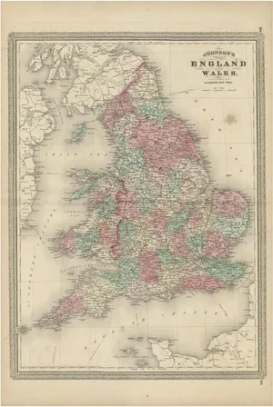 Antique Map of England and Wales by Johnson, 1872