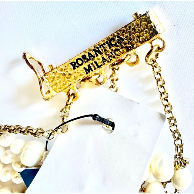 Italian Rosantica Pearl Necklace Gold Plated Bib Necklace Rock Crystal Milano Italy For Sale - Image 3 of 11