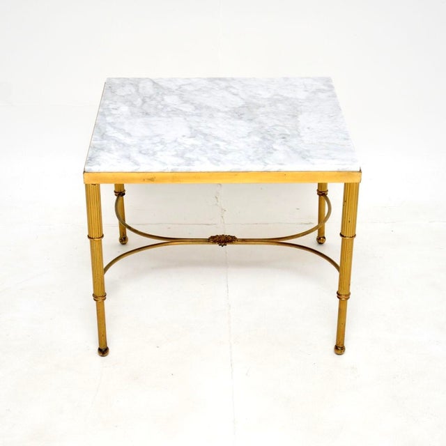 Mid-Century Modern Vintage French Brass and Marble Coffee or Side Table, 1950 For Sale - Image 3 of 10