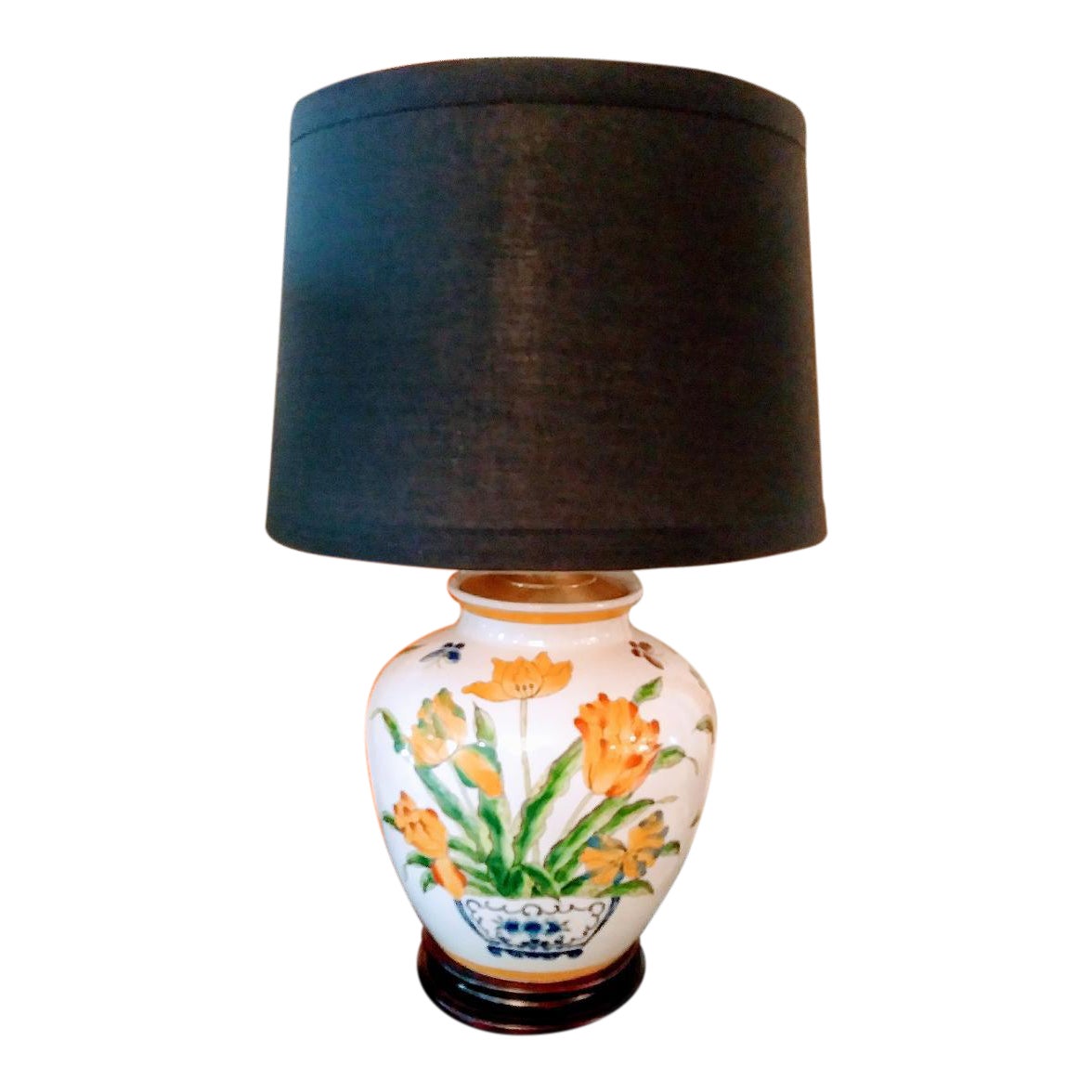 Vintage Chinoiserie Blue And White Ceramic Floral Table Lamp With