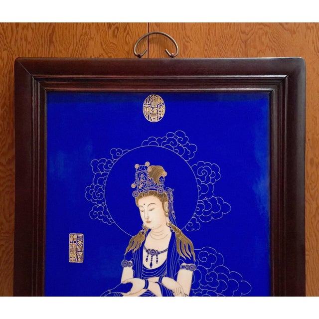 Chinese Chinese Porcelain Buddhist Temple Plaque Standing Kuan Yin For Sale - Image 3 of 5