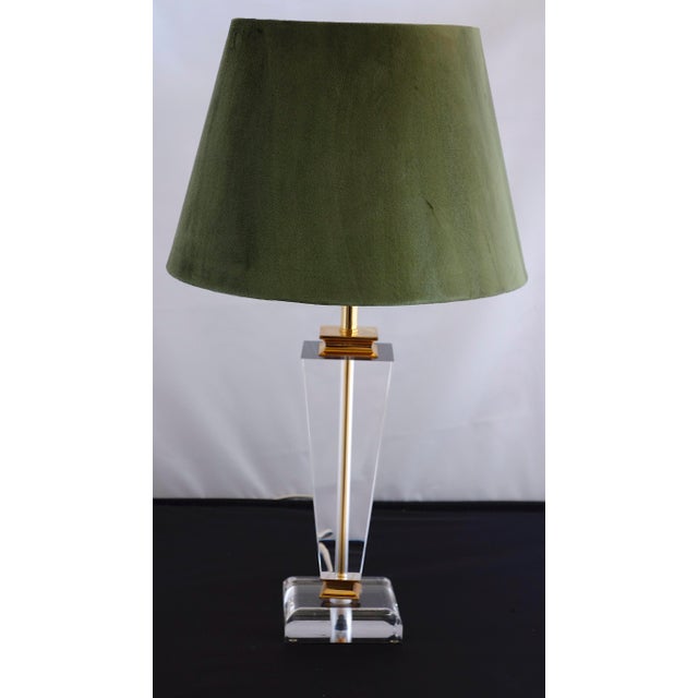 Mid-Century Modern Vintage Acrylic Glass Fabric Shade Table Lamp, 1980s For Sale - Image 3 of 16