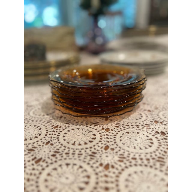 Vintage Amber Cambridge Glass Salad Plate With Scalloped Edges For Sale - Image 4 of 7