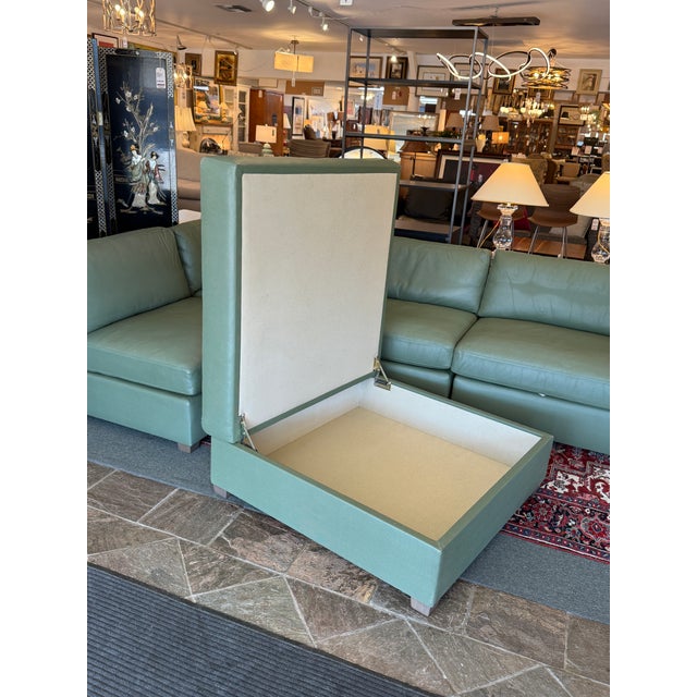 Animal Skin Fitzgerald Modular Teal Leather Sofa With Storage Ottoman, Set For Sale - Image 7 of 17