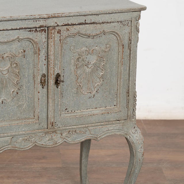 Wood 19th Century Swedish Blue Side Table Cabinet Nightstand on Cabriolet Legs For Sale - Image 7 of 12