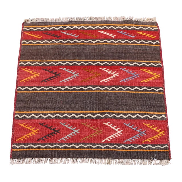 1970s Rustic Southwestern Striped Cicim Square Hand Knotted Natural Kilim Rug For Sale