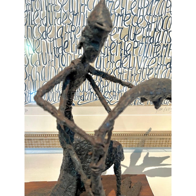 Figurative Sculpture Mounted on Wood in the Style of Giacometti For Sale - Image 12 of 12