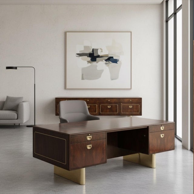 Together, these two monumental Romweber pieces create a striking executive office suite rooted in 1970s American luxury...