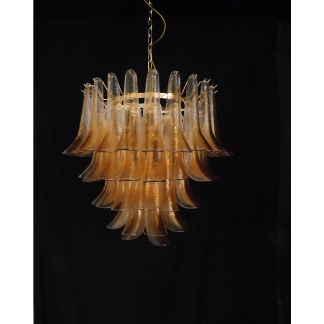 Gold Vintage Murano Chandelier with Handmade Amber Petal-Shaped Glass, 1970s For Sale - Image 8 of 11