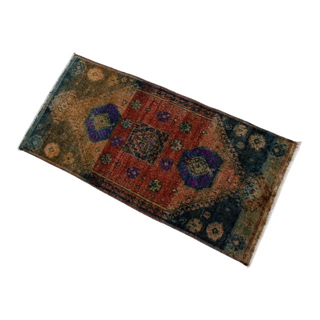 Hand Knotted Mat Rug Distressed Low Pile Petite Rug - 21'' X 37'' For Sale - Image 6 of 13