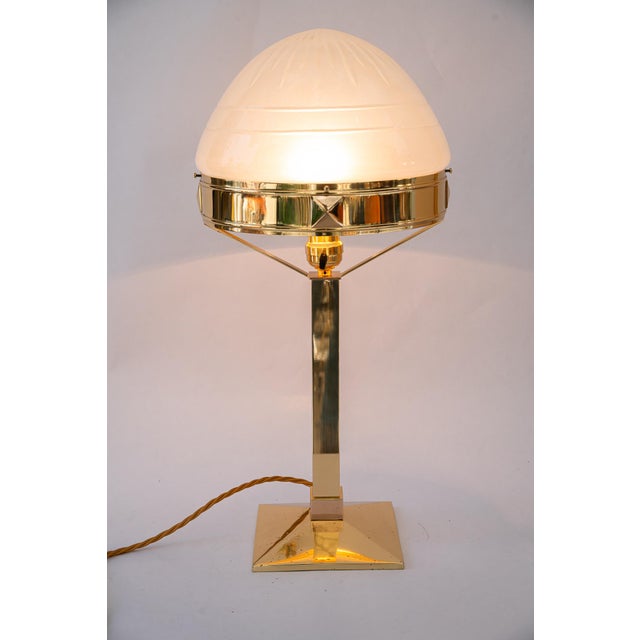 Brass polished and stove enameled Original cut glass The base shows traces of casting. However, this is not damage....