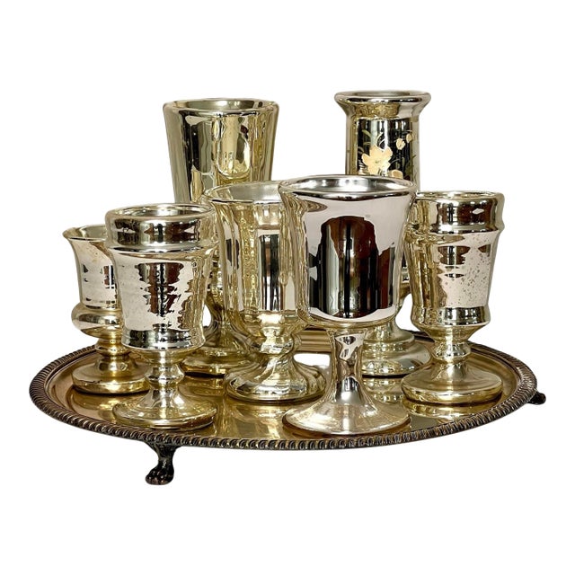 Collection of 7 Antique Mercury Glass Vases For Sale