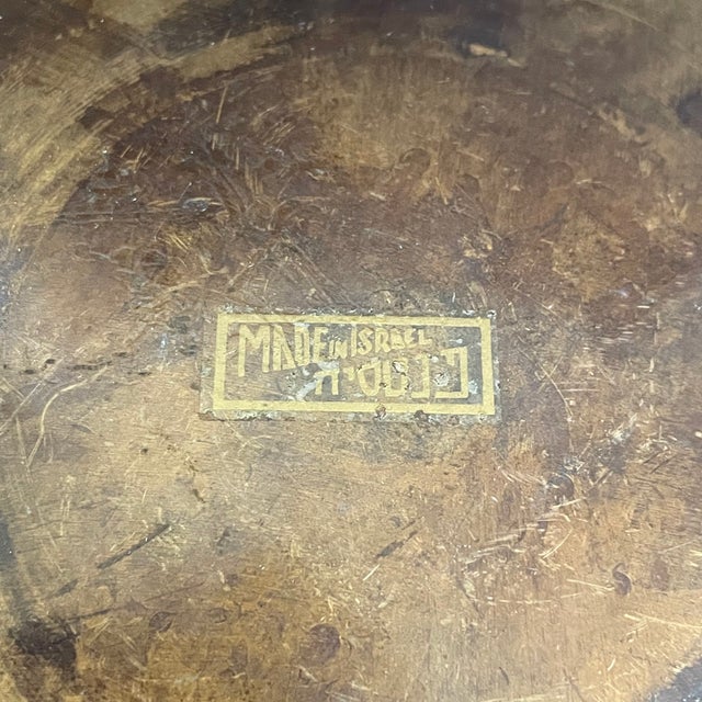 Art Deco Israeli Verdigris Enameled Brass Footed Tulip Tray For Sale In Las Vegas - Image 6 of 10