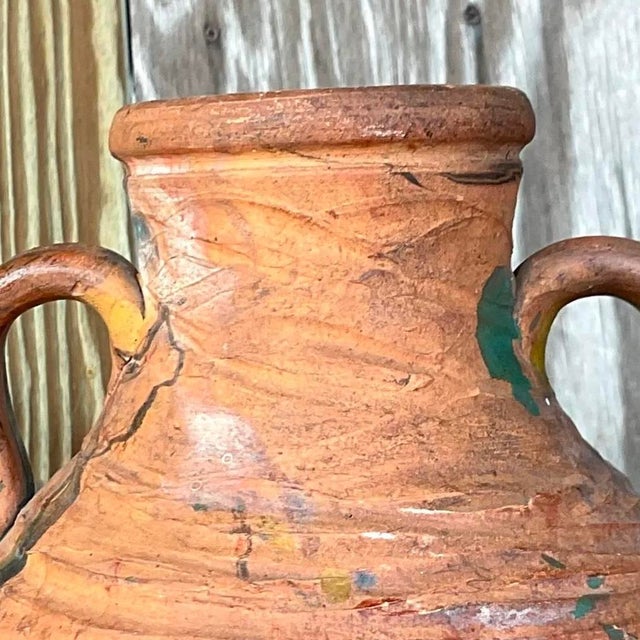 Vintage Boho Hand Painted Pottery Vase For Sale - Image 11 of 13