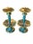 Striking pair of vintage Chinese cloisonné enamel candlesticks featuring intricate dragon and cloud motifs in rich shades...