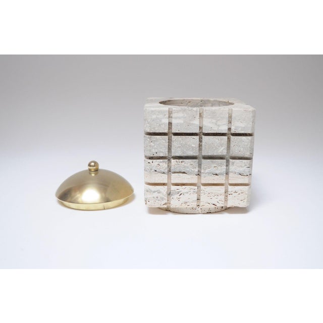 Metal Vintage Italian Travertine and Brass Decorative Cube Box by Passeri for Ark Line For Sale - Image 7 of 12