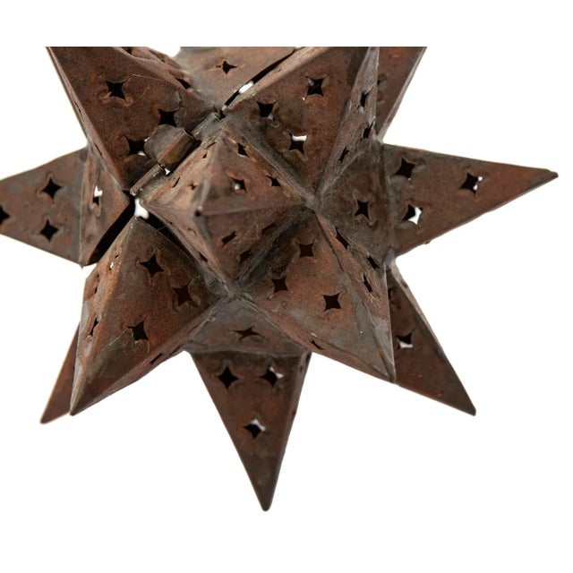 Vintage Moroccan Style Pierced 18 Point Hinged Iron Star Candle Curio For Sale - Image 10 of 11
