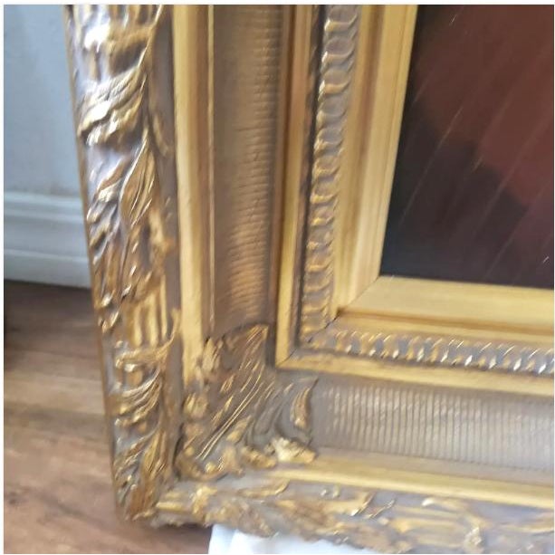 Textile Large 40"x50" Late 19th Century Oil on Canvas Still Life, Ornate Frame, Signed For Sale - Image 7 of 11