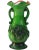 Midcentury handblown green glass vase featuring elegant textured floral pattern with ornate rim and handles. No maker's...