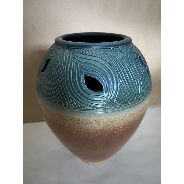 1990s Mark Untener Large Carved & Pierced Studio Pottery Vase, 1990s For Sale - Image 5 of 8