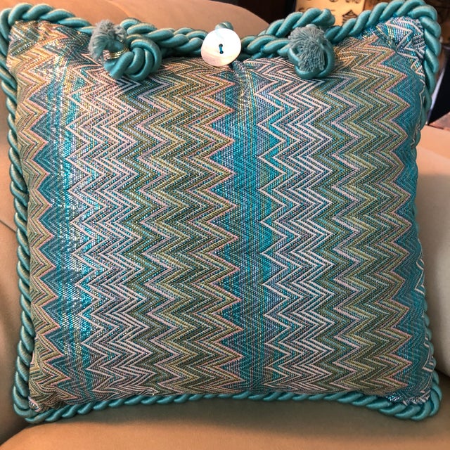 Contemporary Pierre d'Argent Maison Metallica in Turqouise Decorative Accent Pillow For Sale - Image 3 of 9