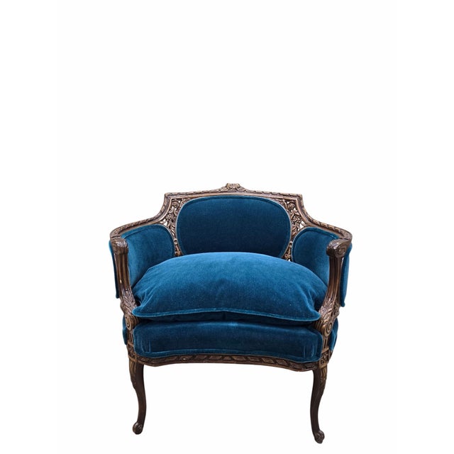 Antique French Louis XV and Louis XVI Style Armchairs Newly Upholstered – Set of 2 For Sale - Image 11 of 12