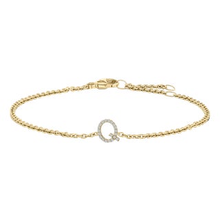 10K Yellow Gold Diamond Accent "Q" Initial Charm and Link Bracelet For Sale