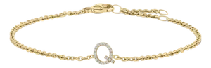 10K Yellow Gold Diamond Accent "Q" Initial Charm and Link Bracelet