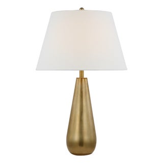 Chapman & Myers by Visual Comfort Signature Aris Large Table Lamp in Antique-Burnished Brass and Clear Glass with Linen Shade For Sale