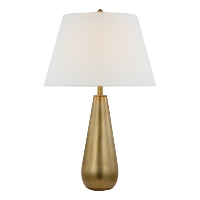 Chapman & Myers by Visual Comfort Signature Aris Large Table Lamp in Antique-Burnished Brass and Clear Glass with Linen Shade For Sale