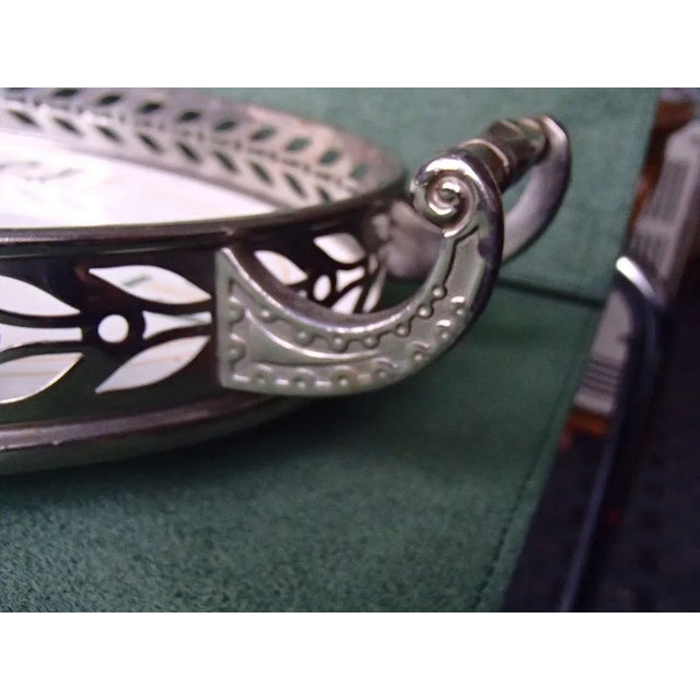 Antique Chrome and Porcelain Teapot Warmer, Serving Tray, and Stand, Set of 3 For Sale - Image 16 of 18