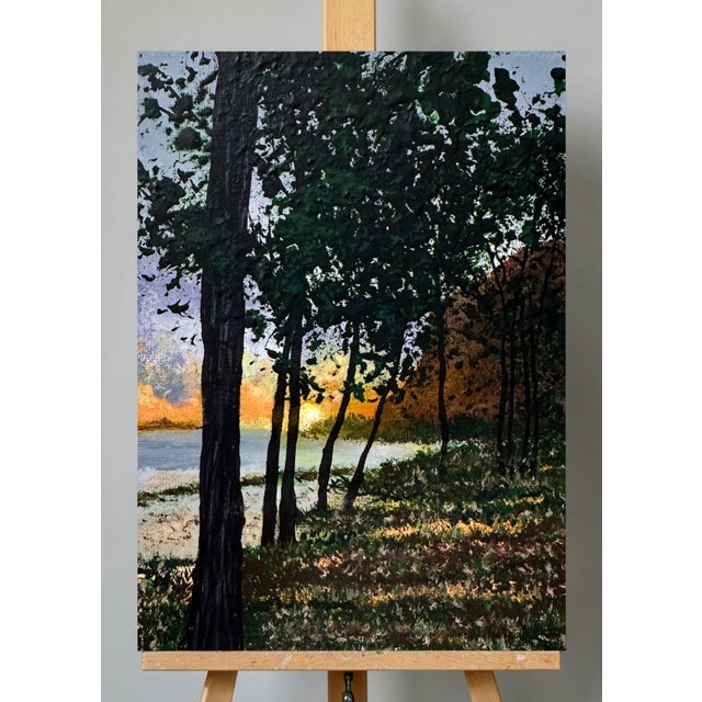 This small serene acrylic painting titled "Evening Falls," adds a tranquil touch to your space. A beautiful view of the...