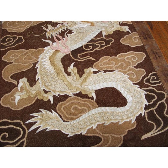Chinese 1890s Brown Dragon Embroidery Wall Hanging Qing Antique Chinese Textile For Sale - Image 3 of 6