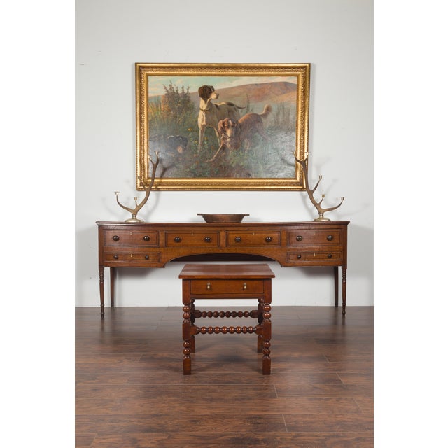 English 1870s Oak Bobbin Leg Side Table with Single Drawer and Stretchers For Sale In Atlanta - Image 6 of 12