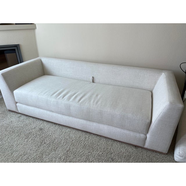 Mid-Century Modern Modern Sofa Sleeper in a Soft Ivory/Cream Textured Fabric With Clean Contemporary Lines For Sale - Image 3 of 5