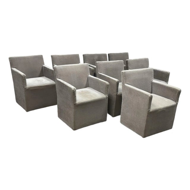 Restoration Hardware Ellison Track Arm Dining Chairs on Casters, Latte, Set of Eight For Sale