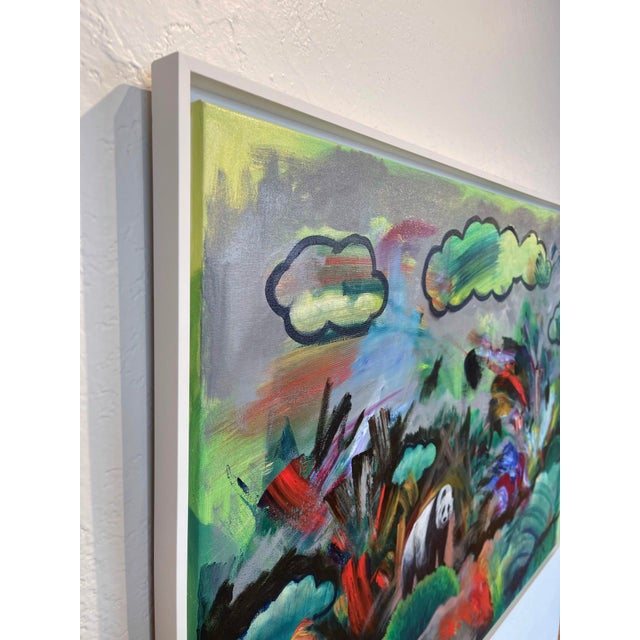 Contemporary Panda in the Clouds by Robin Hextrum | Oil on Canvas Panda standing among colorful clouds and foliage. For Sale - Image 3 of 3