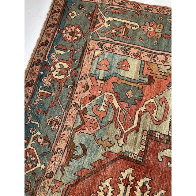 Antique Terracotta Sage Green Ice Blue & Eggshell Rug 9.3 X 14 For Sale - Image 12 of 12