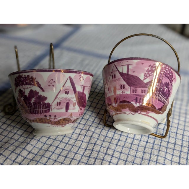 Neoclassical Pink Sunderland Lustreware in Rare House Pattern; 7 Pieces; Mid 19th Century For Sale - Image 3 of 9