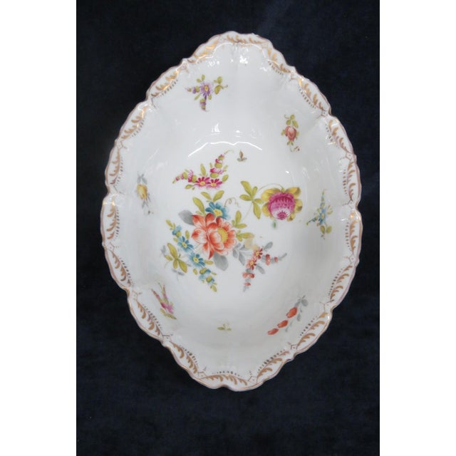 Dresden Porcelain Mid 20th Century Dresden Porcelain Serving Bowl Scalloped Rim Hand Painted Floral Details For Sale - Image 4 of 16