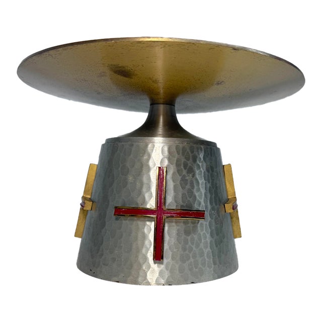 Antique Enameled Bronze Christian Catholic Liturgical Vessel Altar Receiver Bowl For Sale
